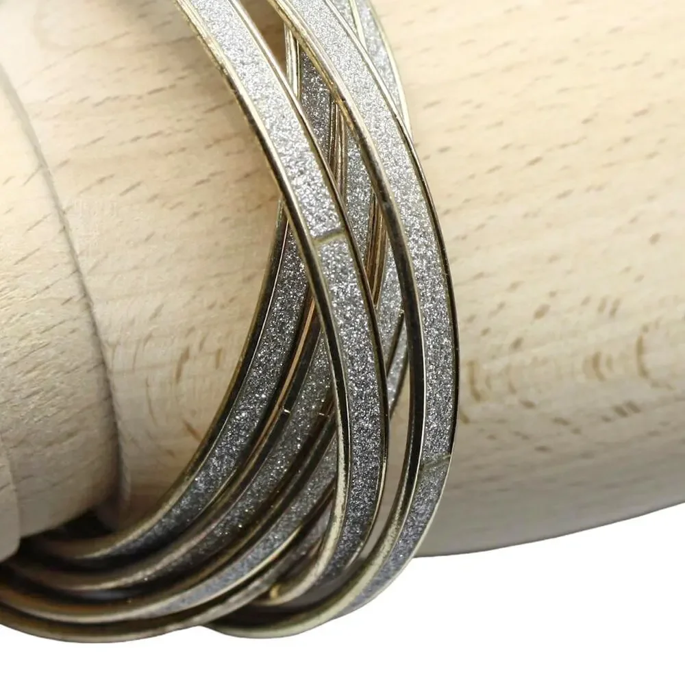 Vintage Interlocked Bangle Bracelets Gold w Silver Glitter 80s 90s Glam -Hey Viv